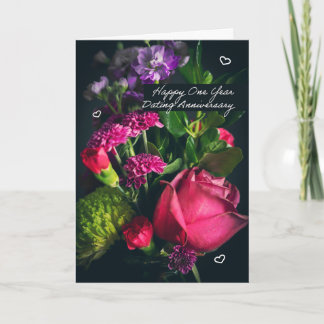 Tarjeta Festiva Feliz aniversario de un año de citas Romance Flor