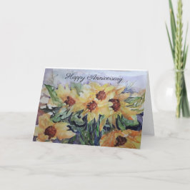 Tarjeta Festiva Feliz aniversario Watercolor Sunflower