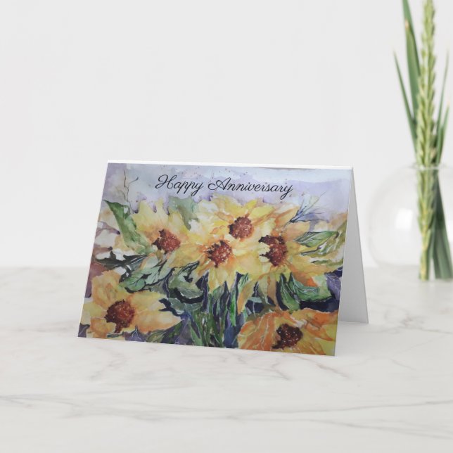 Tarjeta Festiva Feliz aniversario Watercolor Sunflower (Anverso)