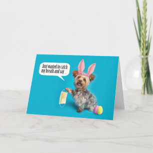 Tarjeta Festiva Feliz año de Pascua Yourkie sacando la máscara de