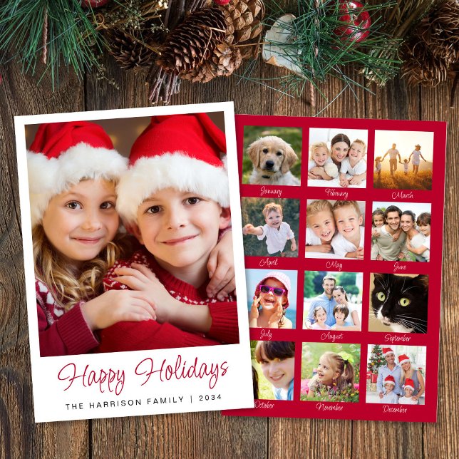 Tarjeta Festiva Feliz Año festivo en Navidades de fotografía de re (This holiday season, let your family's smiles and memories shine on our year in review photo card)