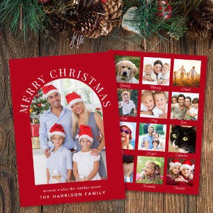 Tarjeta Festiva Feliz Año Fotográfico navideño en rojo reseña
