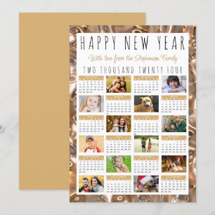 Tarjeta Festiva Feliz Año Nuevo 12 Fotos del Calendario Oro 2024