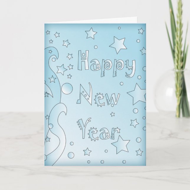 Tarjeta Festiva Feliz Año Nuevo 2010 - diseño azul con las (Anverso)