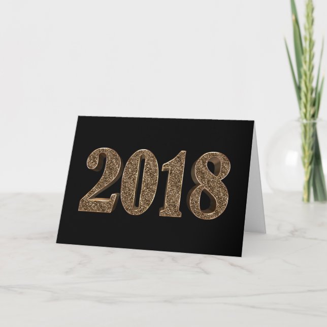 Tarjeta Festiva Feliz Año Nuevo 2018 Elegante negro y oro (Anverso)