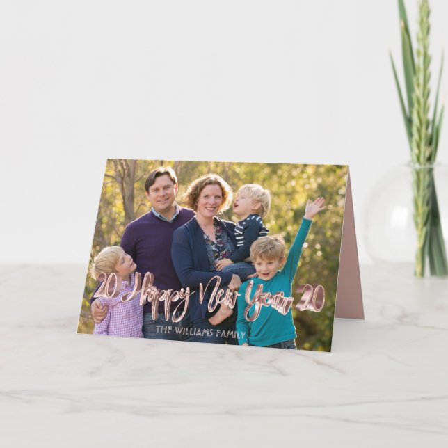 Tarjeta Festiva Feliz Año Nuevo 2020 Pink Rose Gold Resumen de tex (Anverso)