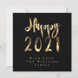 Tarjeta Festiva Feliz Año Nuevo 2021 Elegante guión negro y dorado