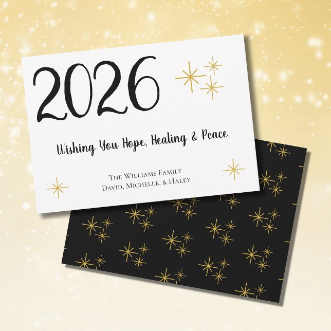 Tarjeta Festiva Feliz Año Nuevo 2021 Esperanza curando la paz Oro  (Subido por el creador)