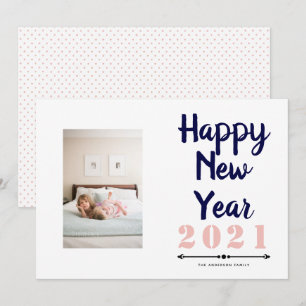 Tarjeta Festiva Feliz Año Nuevo 2021 tipografía foto de la marina