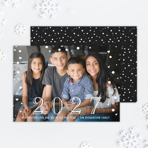Tarjeta Festiva Feliz Año Nuevo 2023 Confeti Blanco y Negro Foto