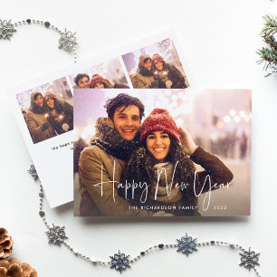 Tarjeta Festiva Feliz Año Nuevo 2023 Modern Script Multi Photo
