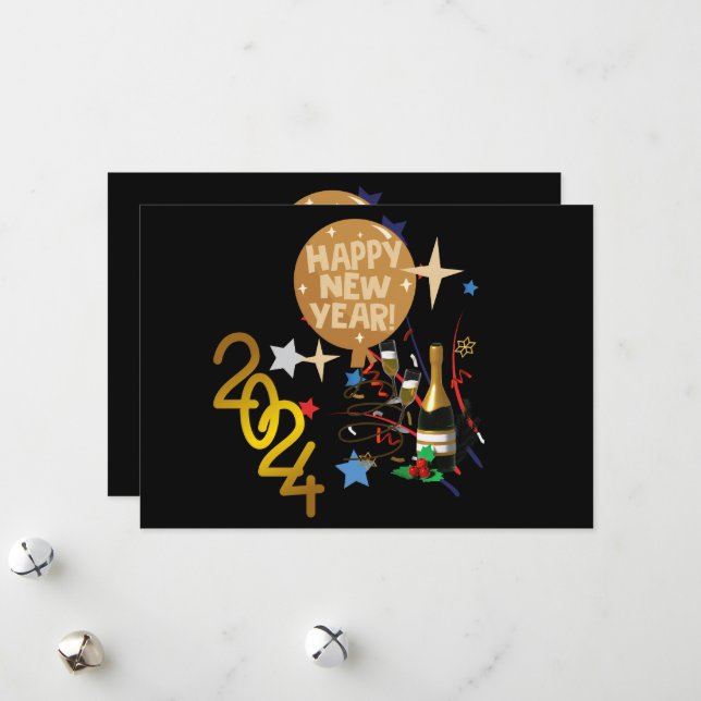 Tarjeta Festiva Feliz Año Nuevo 2024 (Anverso/Reverso In Situ)