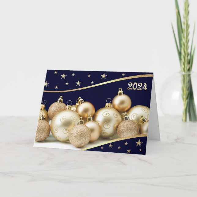 Tarjeta Festiva Feliz Año Nuevo 2024 Brillantes de Oro (Anverso)