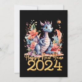 Tarjeta Festiva Feliz Año Nuevo 2024 Dragón chino negro