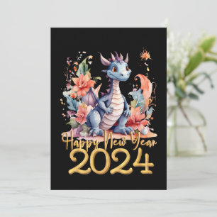 Tarjeta Festiva Feliz Año Nuevo 2024 Dragón chino negro
