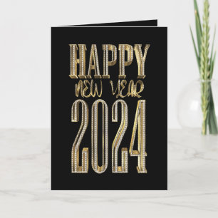 Tarjeta Festiva Feliz Año Nuevo 2024 Escritura Elegante en Oro