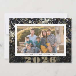 Tarjeta Festiva Feliz Año Nuevo 2024 Foto Estrella Confetti