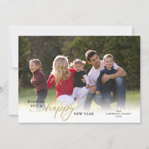 Tarjeta Festiva Feliz Año Nuevo 2024, foto guión de oro