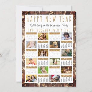 Tarjeta Festiva Feliz Año Nuevo 2025 Calendario 12 fotos oro