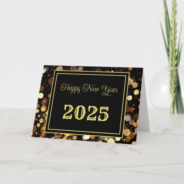 Tarjeta Festiva Feliz Año Nuevo 2025 Chic Personalizado Oro Negoci (Anverso)