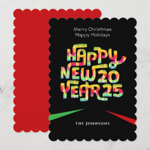 Tarjeta Festiva Feliz Año Nuevo 2025 Colorido Personalizado