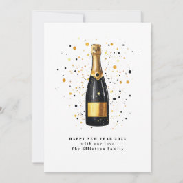 Tarjeta Festiva Feliz Año Nuevo 2025 Dorado Burbujeante Negro