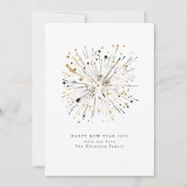 Tarjeta Festiva Feliz año nuevo 2025 Fuegos artificiales Dorado Ne