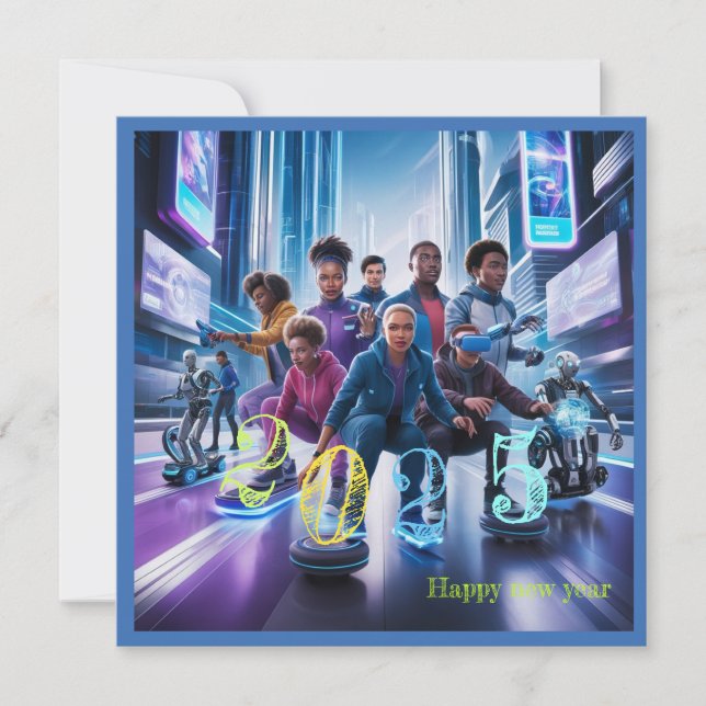 Tarjeta Festiva Feliz año nuevo 2025 tipografía regalo plano (Anverso)