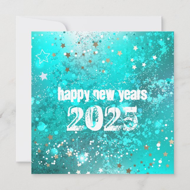 Tarjeta Festiva Feliz año nuevo 2025 turquesa (Anverso)