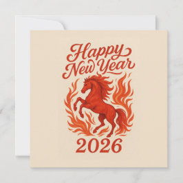 Tarjeta Festiva Feliz Año Nuevo 2026 Caballo de Fuego
