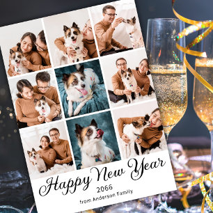 Tarjeta Festiva Feliz Año Nuevo 2026 Collage de Fotos de Familia M