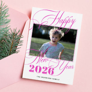 Tarjeta Festiva Feliz Año Nuevo 2026 elegante foto moderna