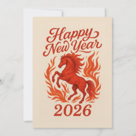 Tarjeta Festiva Feliz Año Nuevo 2026 Fiery Horse