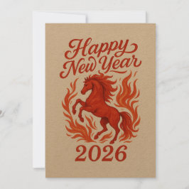 Tarjeta Festiva Feliz Año Nuevo 2026 Fiery Horse