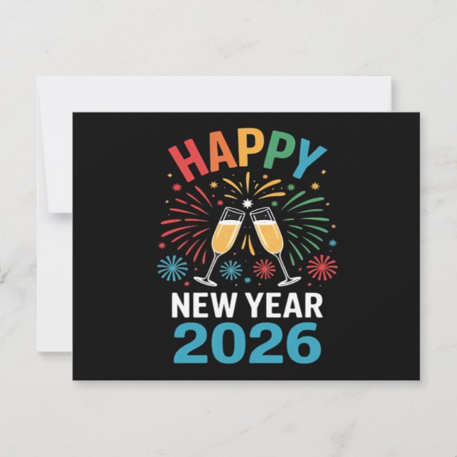 Tarjeta Festiva Feliz Año Nuevo 2026 Fiesta Divertida Nochevieja 2 (Anverso)