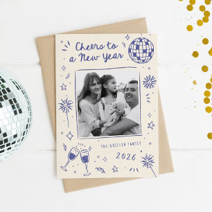 Tarjeta Festiva Feliz Año Nuevo 2026 Foto Azul