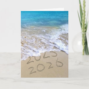 Tarjeta Festiva Feliz Año Nuevo 2026 Ocean Beach