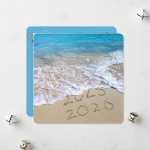 Tarjeta Festiva Feliz Año Nuevo 2026 Ocean Beach