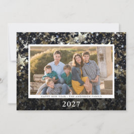Tarjeta Festiva Feliz Año Nuevo 2027 Estrellas Doradas en Foto Neg
