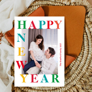 Tarjeta Festiva Feliz Año Nuevo 2027 Foto Colorida