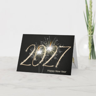 Tarjeta Festiva Feliz Año Nuevo 2027 Sparkler