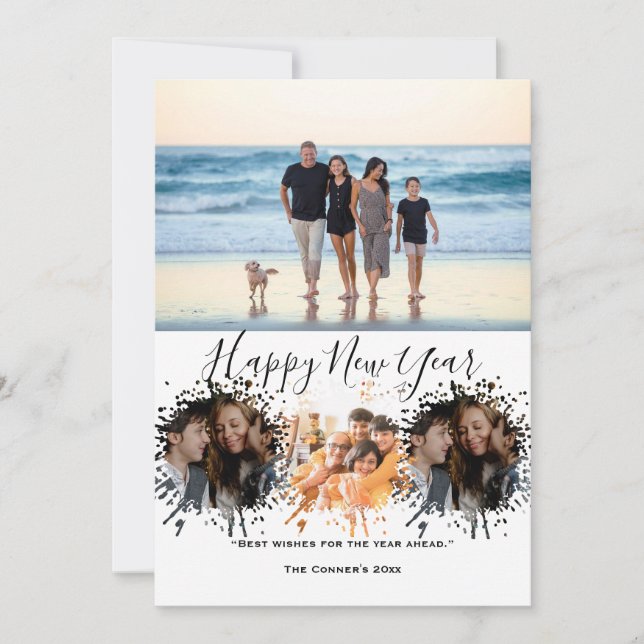 Tarjeta Festiva Feliz Año Nuevo 4 Collage Multi foto  (Anverso)