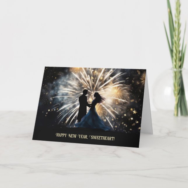 Tarjeta Festiva Feliz Año Nuevo amor Romance (Anverso)