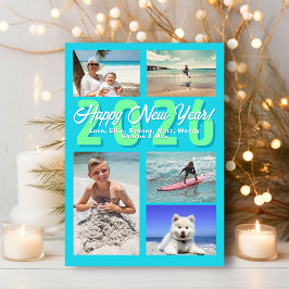 Tarjeta Festiva Feliz Año Nuevo Aqua Multi-foto