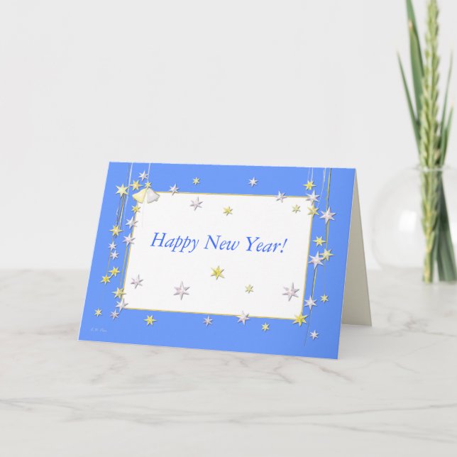 Tarjeta Festiva Feliz Año Nuevo Azul (Anverso)