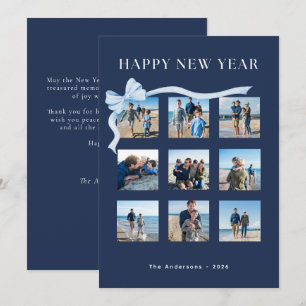 Tarjeta Festiva Feliz Año Nuevo Azul Marino 9 Foto Lazo