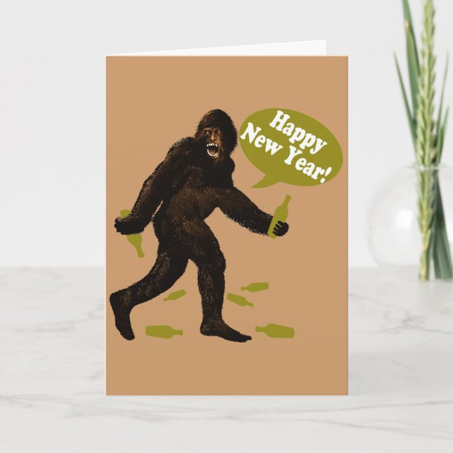 Tarjeta Festiva Feliz Año Nuevo Bigfoot (Anverso)
