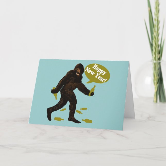 Tarjeta Festiva Feliz Año Nuevo Bigfoot (Anverso)