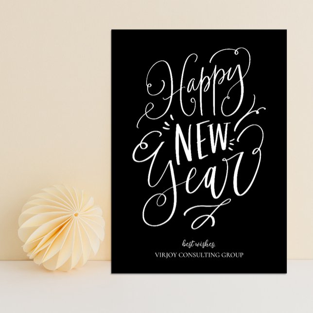 Tarjeta Festiva Feliz Año Nuevo Black Script Moderno Negocios (Subido por el creador)