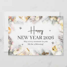 Tarjeta Festiva Feliz Año Nuevo Blanco y Gris Moderno